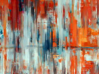 Turquoise and orange abstract paint strokes, oil painting on canvas, artistic texture. Brush daubs brutal colored pattern