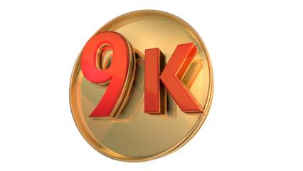 red 3d numbers 1k to 90k on gold coin