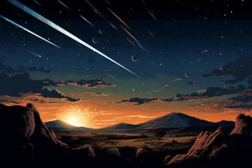 Fotobehang vector illustration of a view of a meteor shower in the sky © Yoshimura