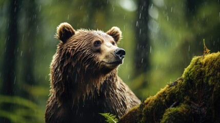 Fototapeta premium Big brown bear in a forest. Generative AI