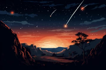 Fototapeten vector illustration of a view of a meteor shower in the sky © Yoshimura