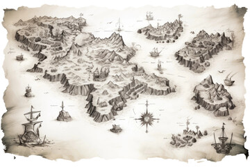 Mysterious Pirate Treasure Map Isolated on Transparent Background