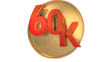 red 3d numbers 1k to 90k on gold coin