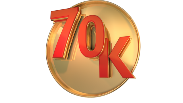 red 3d numbers 1k to 90k on gold coin - Powered by Adobe