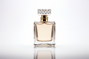 A transparent perfume bottle isolated on a white background
