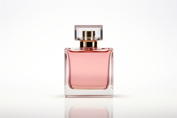 A transparent perfume bottle isolated on a white background