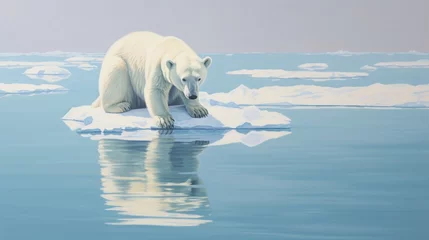 Foto op Canvas serene and fragile existence of a polar bear on melting ice, symbolizing the impact of climate change © ra0