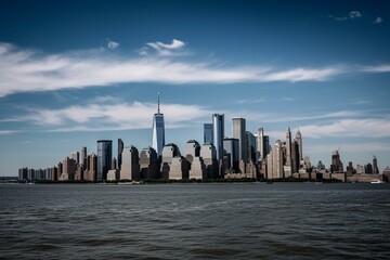 Wide view of downtown New York City as seen from the south. Generative AI - obrazy, fototapety, plakaty