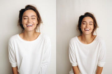 Fototapeta na wymiar smiling beautiful woman posing during photoshoot