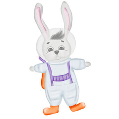 illustration of cute bunny astronaut. illustration without background for stickers, printing on textiles, t-shirts, stickers, banners.