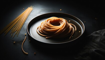 Elegant Italian Spaghetti on Dark Plate