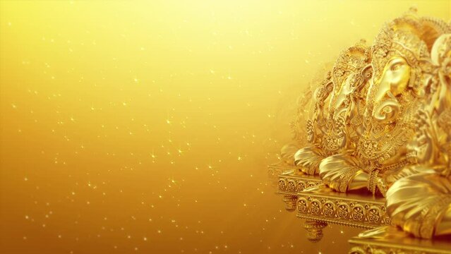 Ganesh Golden on bokeh background space light shine in a seamless loop.
