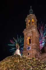 Fireworks at the end of the Pilar festivities in the Plaza del Pilar in Zaragoza on October 15, 2023.