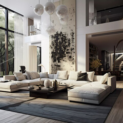 Living Room Interior, Generative AI, Generativ, KI	