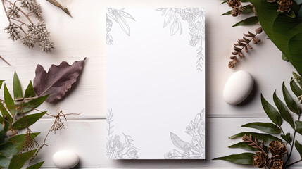 white card with a boho composition background