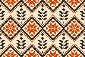Fabric Mexican style. Geometric ethnic flower seamless pattern traditional. Aztec tribal ornament print. Design for background, illustration, fabric, clothing, carpet, textile, batik, embroidery. - obrazy, fototapety, plakaty