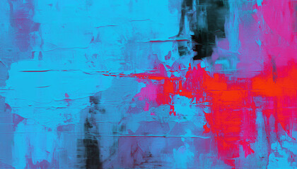 Abstract oil painting, neon red, pink, blue brush strokes background, wallpaper, paint texture, bold art, expressive artwork, fine realistic detail, modern style, evoking vibrant emotions, feelings - Powered by Adobe