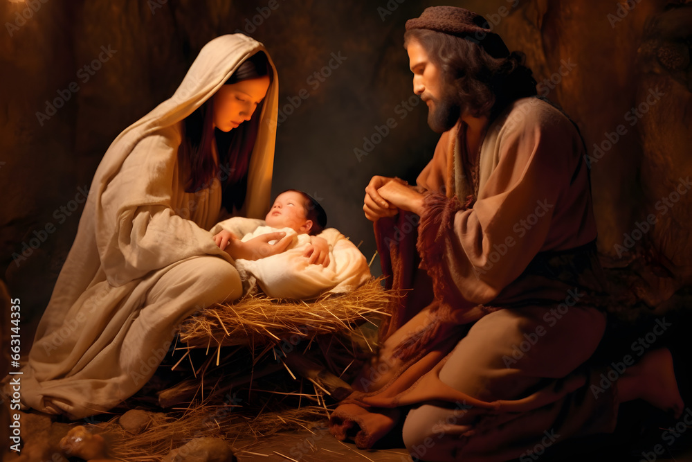 Wall mural Mary, Joseph and the baby Jesus, Son of God, Christmas story, Christmas night