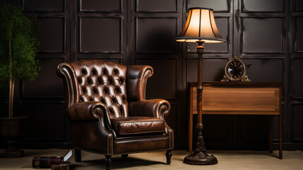 Leather armchair lamp room