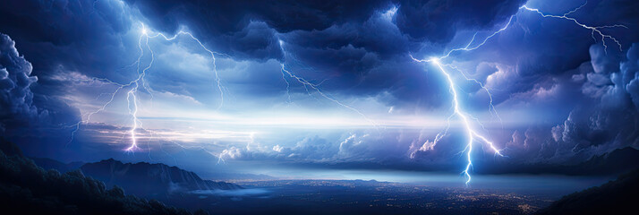 Panoramic view of lightning storm