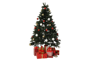 Obraz na płótnie Canvas PNG,Christmas tree with gifts, isolated on white background