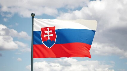 Slovak flag flutters in the wind. 
Slovakia national flag of european country. Cloudy sky background.