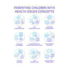 2D gradient icons set representing parenting children concepts, isolated vector, thin line illustration.