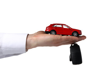 PNG,Hand with car key, isolated on white background