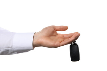 PNG,Hand with car key, isolated on white background