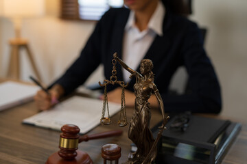 Judge gavel with Justice lawyers having team Concepts of Law and Legal services