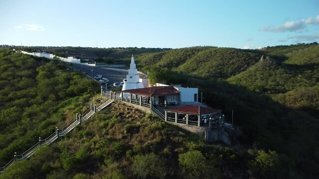 Drone shot of the Mirante Secular overlooking the Sao Francisco River in Piranhas, Alagoas, Brazil