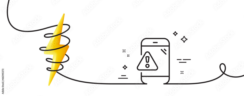 Poster warning message line icon. continuous one line with curl. phone alert sign. caution app symbol. warn
