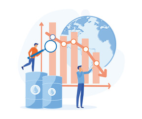  Falling oil prices concept with tiny character. flat vector modern illustration