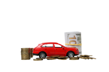 PNG,Toy car with money, isolated on white background