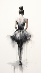 Fototapeta premium ballerina view high, vertical, narrow from the back pencil sketch on a white background black and white drawing