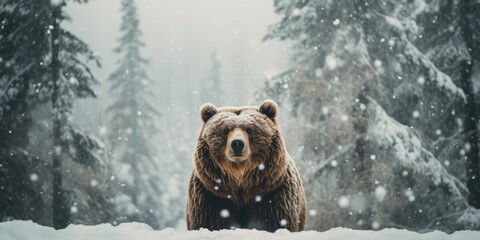 a image grizzly bear waling snowstorm, AI Generative