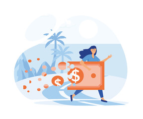 Lose money investment in financial crisis. Businessman holding big dollar banknote money while loss, crumble and reduce in value. flat vector modern illustration
