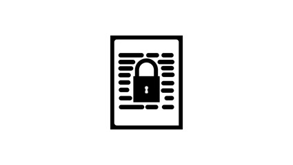 protected document, paper with lock symbol, black isolated flat illustration