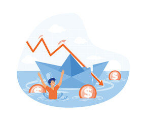 Fototapeta premium Bankruptcy business. Financial rescue, depressed businessman survive. flat vector modern illustration 