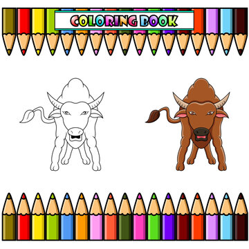 Cartoon buffalo for coloring book