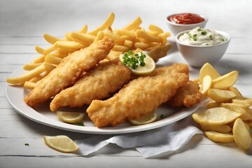 British fast food dish consisting of battered and fried fish 