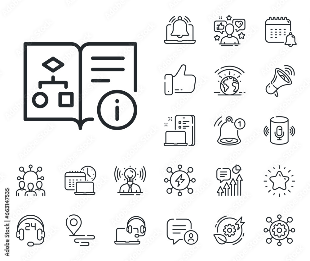 Poster project documentation sign. place location, technology and smart speaker outline icons. technical al
