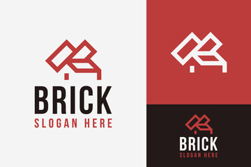 Home House Building with Structure Stone Brick Wall Roof Logo Design Branding Template