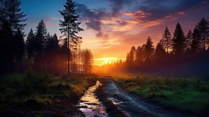 Stock photography of a sunrise in the forest