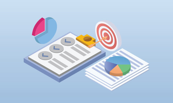 Check the business target plan in isometric.on blue background.3D design.isometric vector design Illustration.