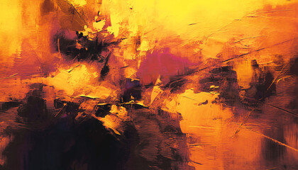 Abstract oil painting, gold yellow, pink, black brush strokes background, wallpaper, paint texture, bold art, expressive artwork, fine realistic detail, modern style, evoking vibrant emotions, feeling