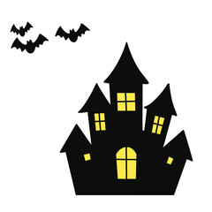 Halloween castle and bat cartoon doodle