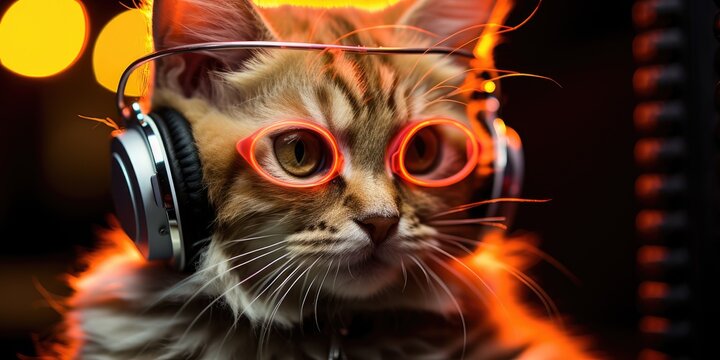 a image Cool cat in headphones and sunglasses, AI Generative