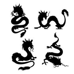 Chinese dragon four silhouettes in different poses