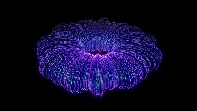 3D abstract animation: neon glowing sound equalizer. Digital sound wave flow. Artificial intelligence, big data or digital sound abstract concept. Seamless loop video of soundwaves, black background